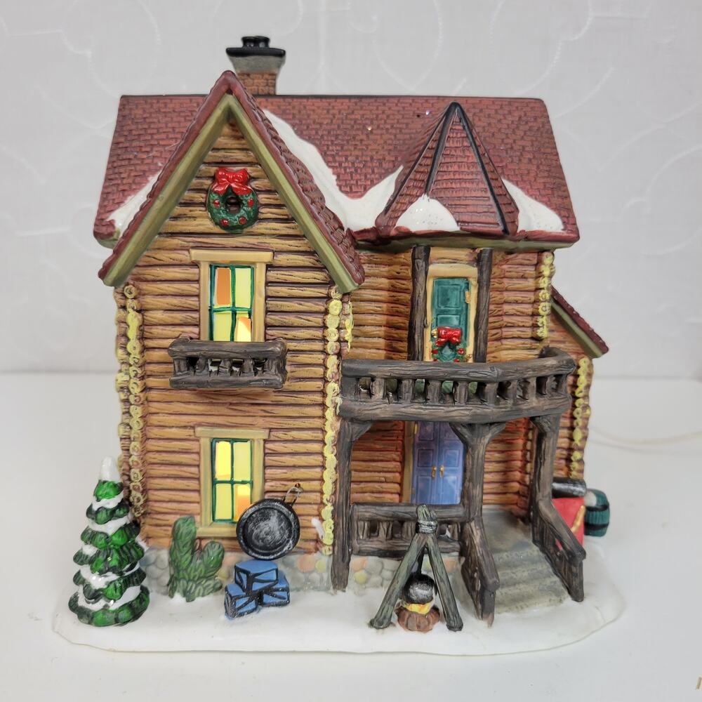 Santa's Workbench Porcelain Lighted House Deer Run Log House Victorian Series